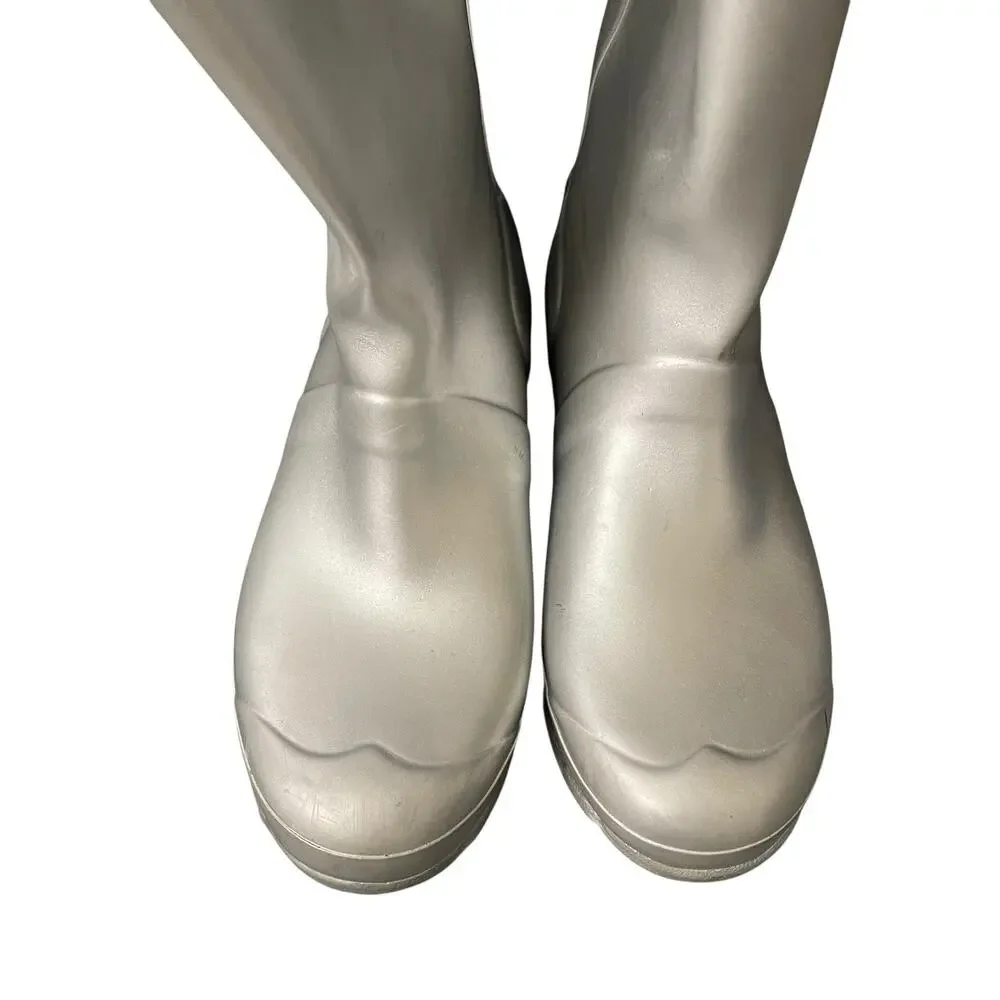 FLAW Hunter Kids Original Metal Silver Boots Rain Winter Girls US 5 Boys US 4